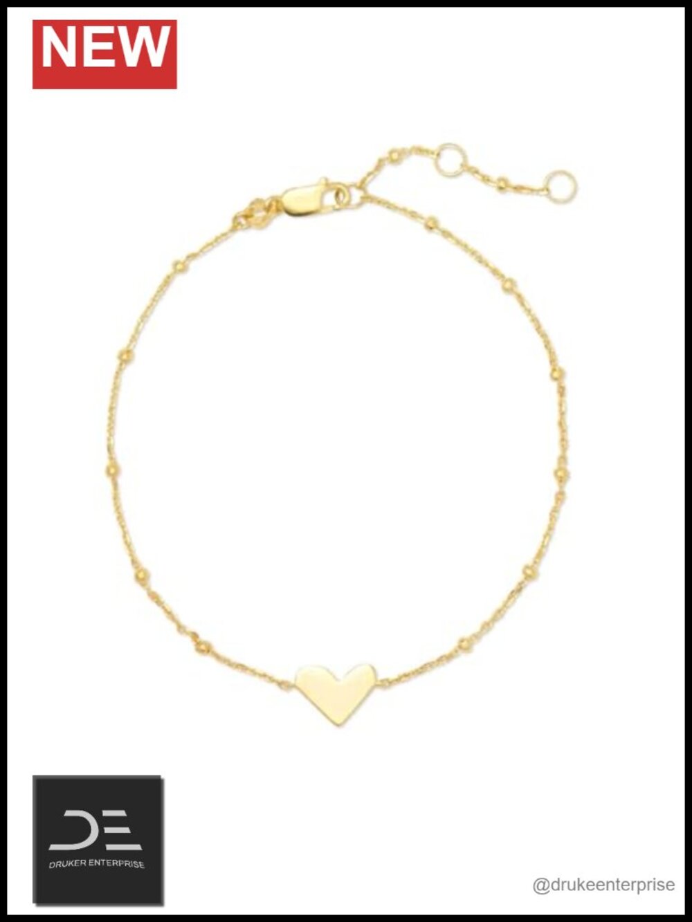 18K Gold Vermeil Heart Chain Bracelet, Delicate Link Bracelet for Women